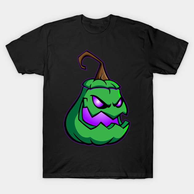 Creepy Jack O Lantern Pumpkin - Green and Purple, T-Shirt by Designs by Darrin